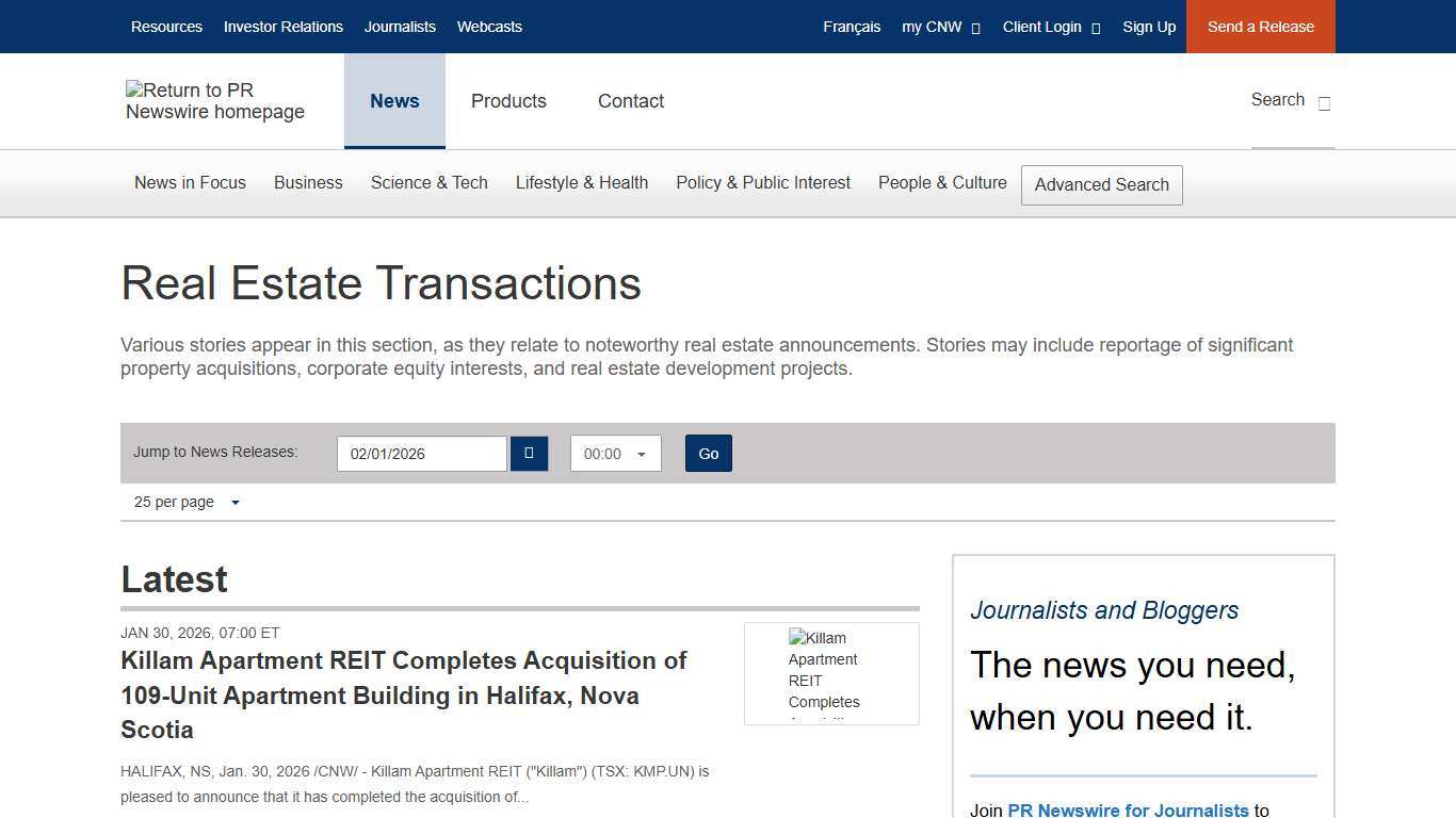 All Real Estate Transactions News and Press Releases from Cision in Canada