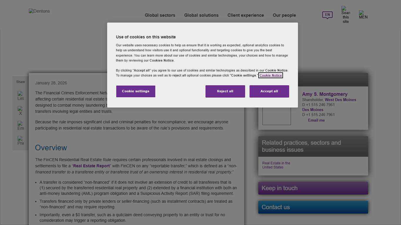 Dentons - New FinCEN Real Estate Reporting Rule